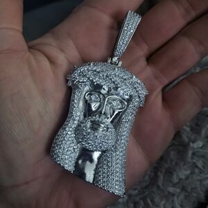 Solid Sterling Silver And Moissanite Jesus Pendant Custom Made Very High Quality